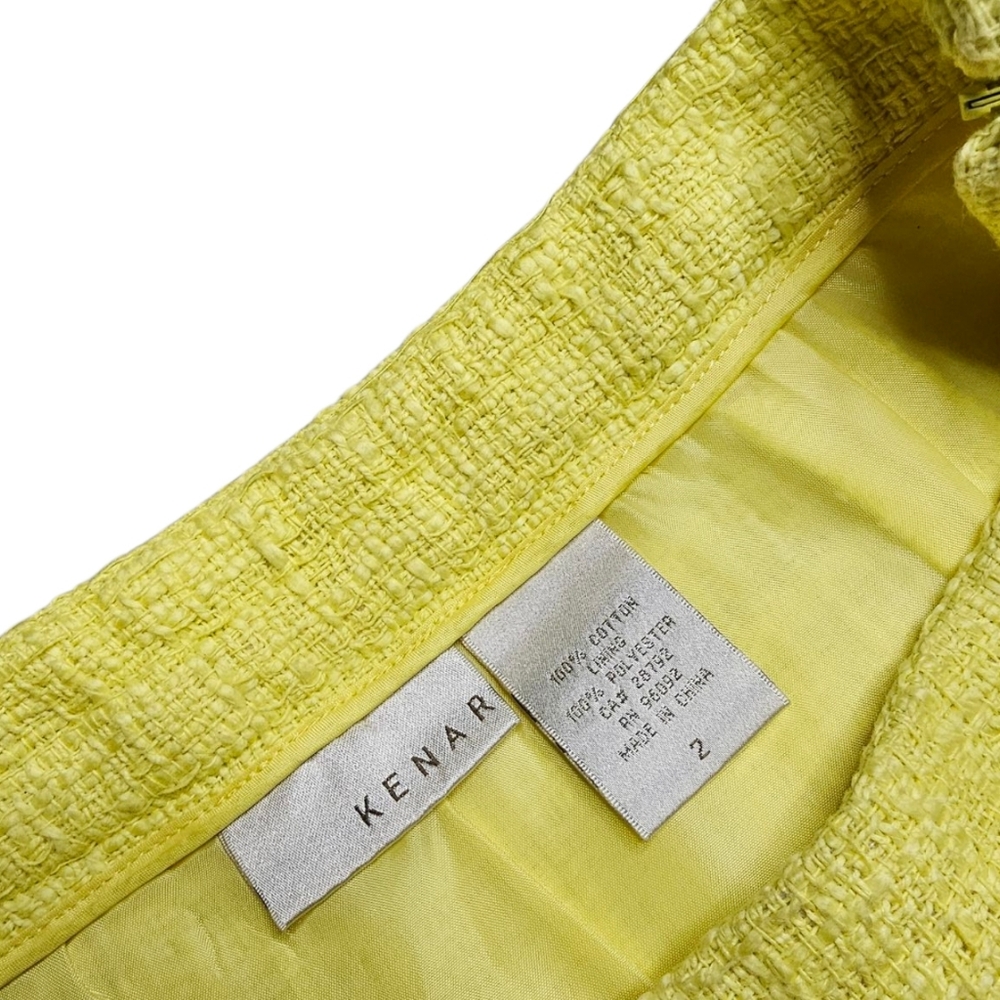 KENAR Yellow Tweed Mini Skirt Raw Hem Fringed Size 2 Preppy Coquette - Picture 9 of 10